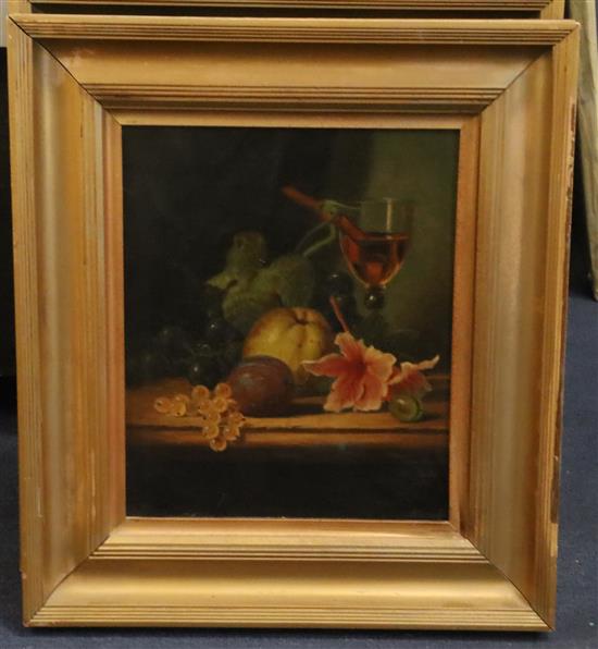 Henry George Todd (1847-1898) Still life of fruit and a wine glass upon a ledge 12 x 9.5in.